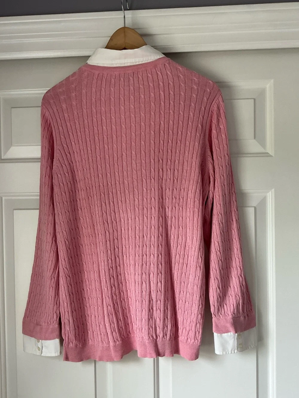 Lauren Ralph Lauren Pink Silk Blend Cable-Knit Sweater with White Collar 2X
